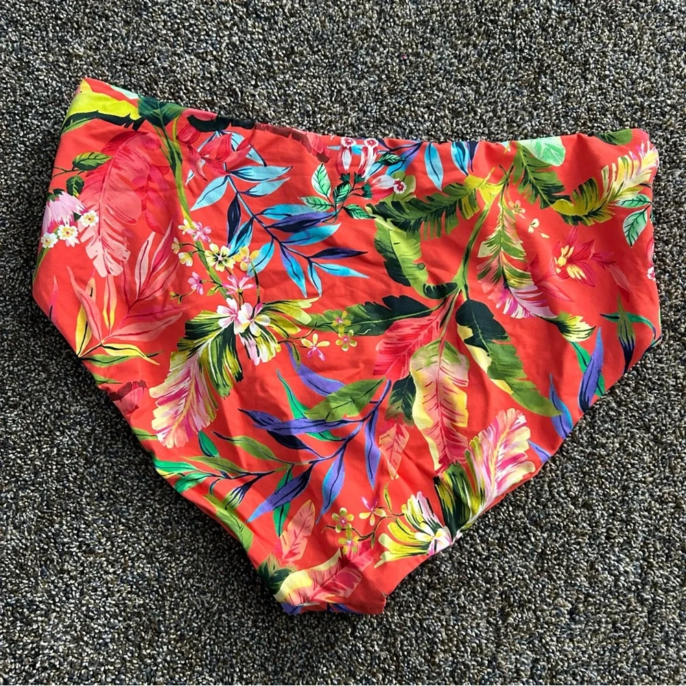 NWT Lands End top 12 bottom 14 orange tropical two piece bikini swimsuit beach
